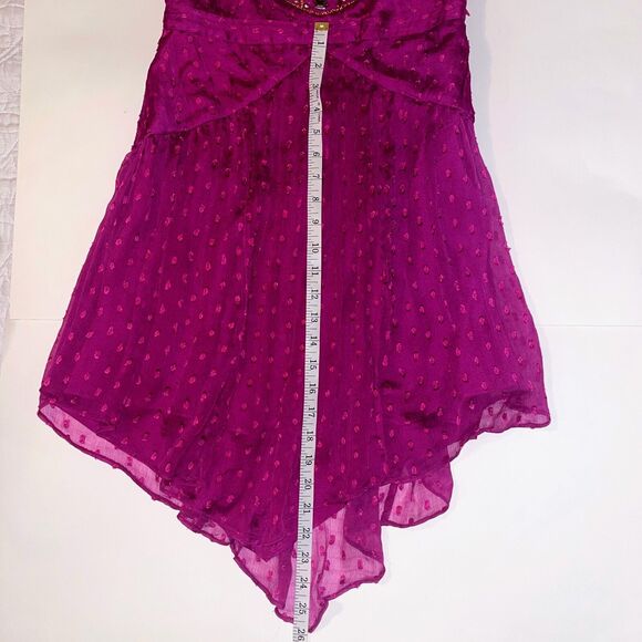 NWT Free People Jeweled Chevron Mini Dress Fuchsia Pink Beaded Swiss Dot 4 Flaw - Picture 10 of 16